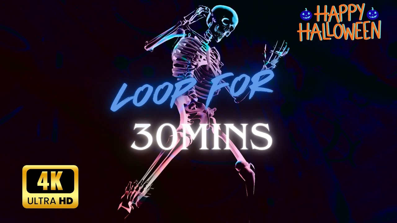 Skeleton Dance 30-Minute VJ Loop | Neon Skeleton Animation | Halloween Party Visuals