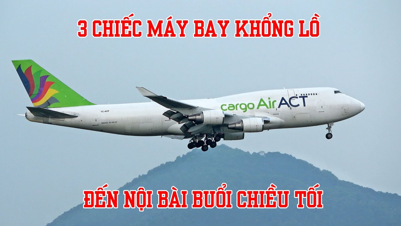 3 chiếc máy bay khổng lồ đến sân bay Nội Bài buổi chiều tối - góc quay khách sạn ngắm máy bay.