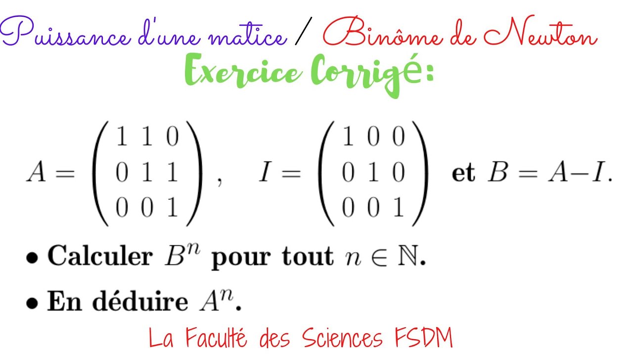 (fr.) Puissance des matrices / La formule du binôme de Newton (Ex 7, Série 1 de Td, SVT-STU-22/23)