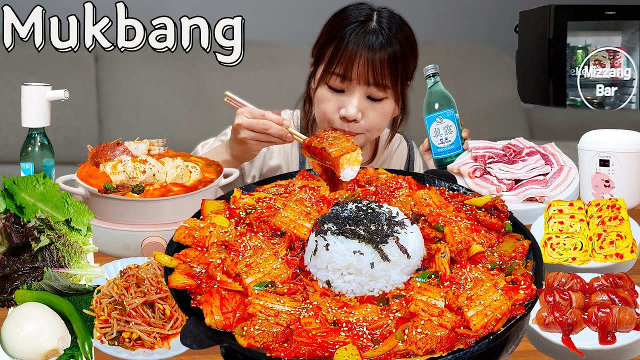 Sub)Real Mukbang- Кимчи из острой свинины на гриле 🔥 Крабовый суп, жареный рис 🥘 ASMR КОРЕЙСКАЯ ЕДА