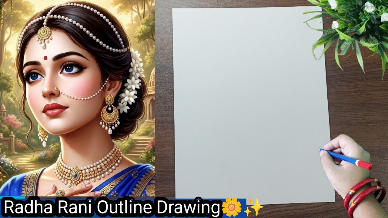 Radha Rani Drawing Step By Step|💫🌼Radha Rani Drawing|✨Radha Rani|Outline Drawing Tutorial|