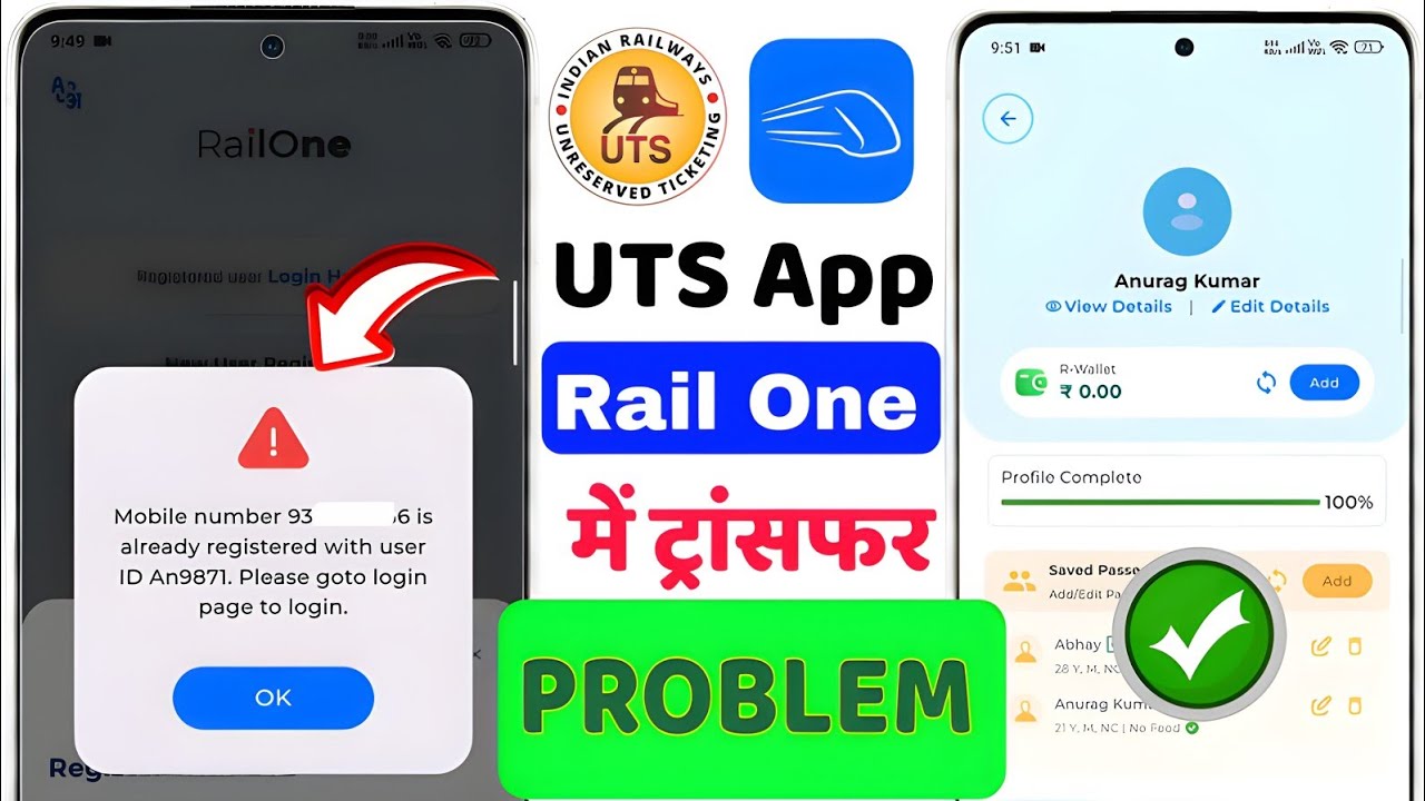 RailOne app registration with uts app | Mobile number is  already registered with user | Rail one ⚠️