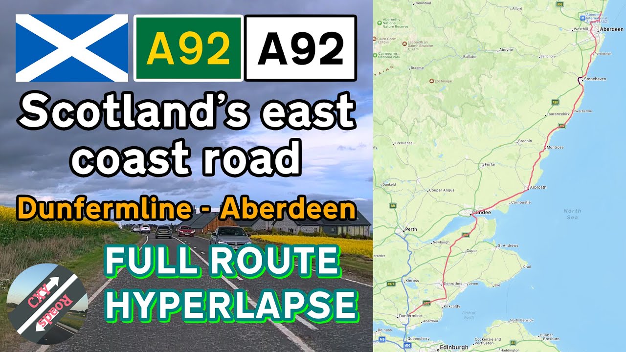 [UK] UK Drives | A92 Dunfermline - Aberdeen - Scotland's east coast road | full length HYPERLAPSE