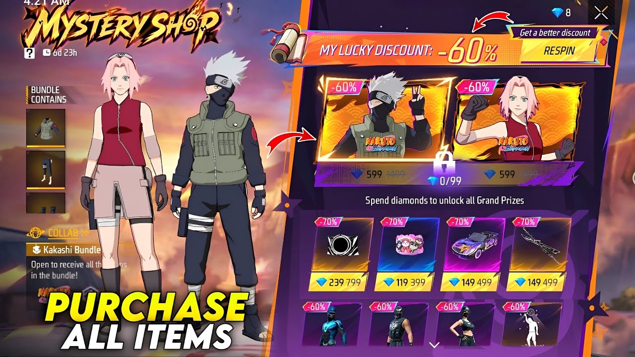 Kakashi Sakura Mystery Shop Event | Free Fire New Event | FF New Event | Respin Mystery Shop Event