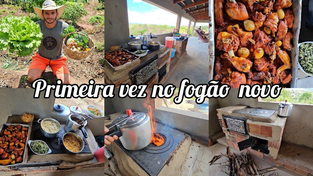 Testando o novo FOGÃO A LENHA - fiz COLHEITA e ALMOÇO  completo  pra toda família - vídeo 3
