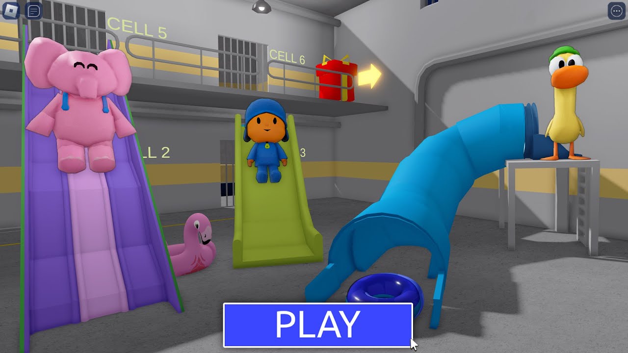 POCOYO WATERPARK! PRISON RUN BARRY! #roblox #obby