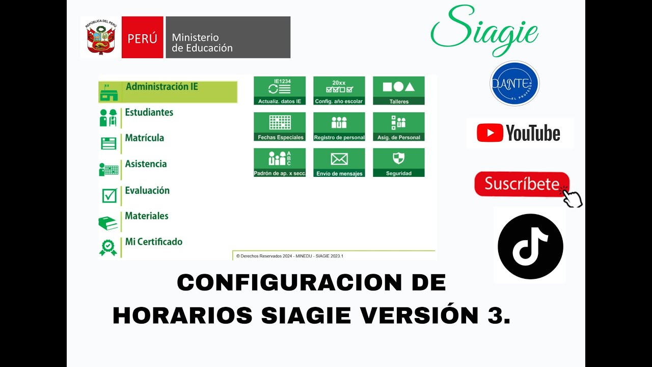 CONFIGURACIÓN DE HORARIOS  SIAGIE VERSION 3.