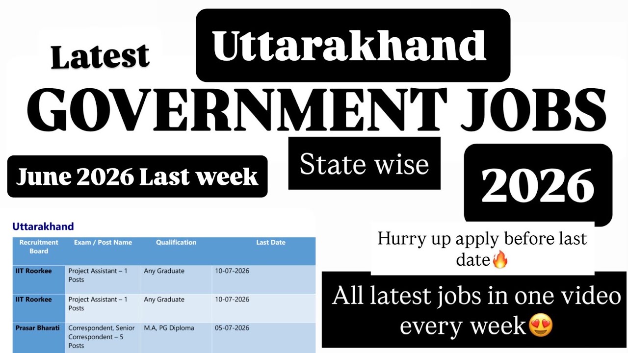 Uttarakhand Govt Jobs 2026 |Uttarakhand Jobs in June 2026| Uttarakhand Vacancy |Jobs in Uttarakhand 