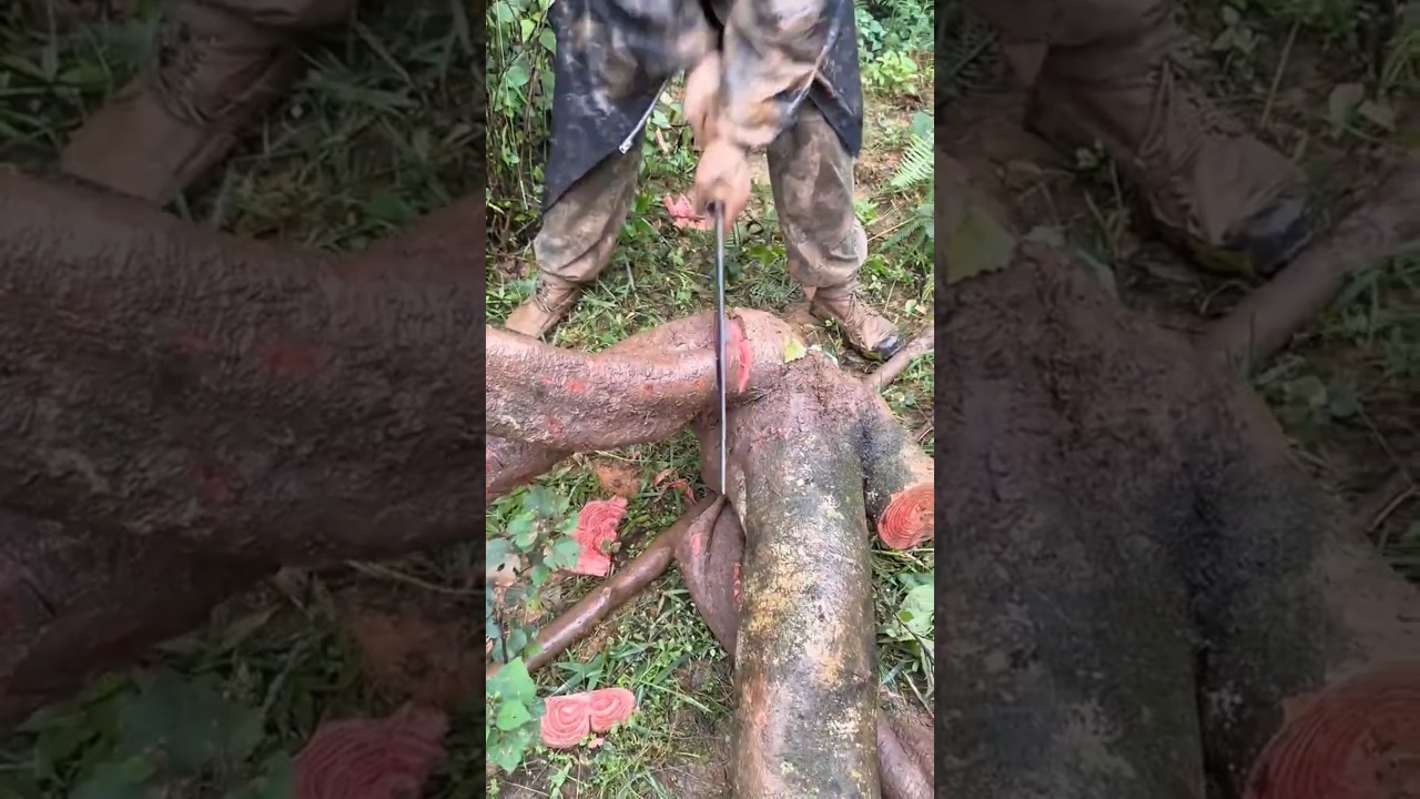 Cutting this vine reveals RED wood?! 😮🌿🔪 #shorts #crafts #skills #nature #survival