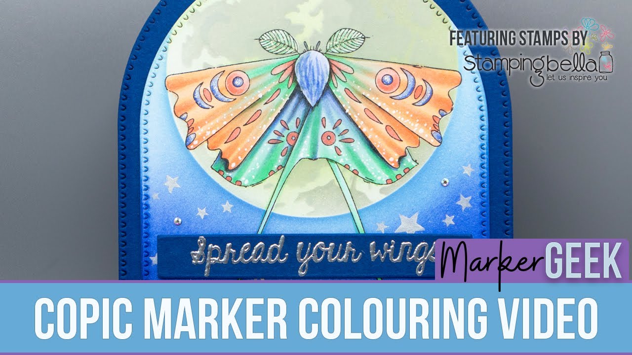 Copic Marker Colouring Stamping Bella Lunar Petal Moth rubber stamp