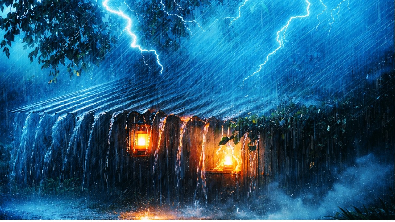 Beat Insomnia in 3 Minutes with Heavy Rain and Steady Thunder Sounds Rattled the Farmhouse at Night😴