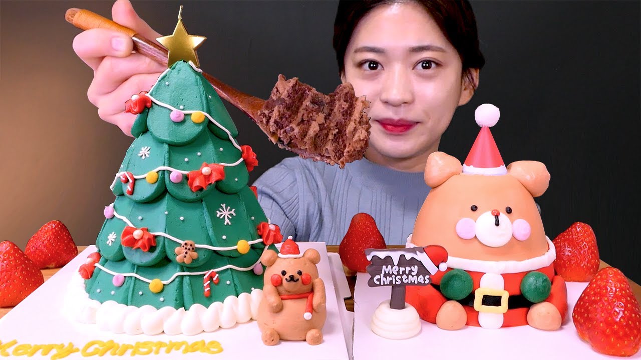 🎄Christmas Cake😍미리 메리크리스마스✨꾸덕한 초코크림치즈 케이크 먹방❤[Chocolate Cake, Cream Cheese, Strawberry] Mukbang