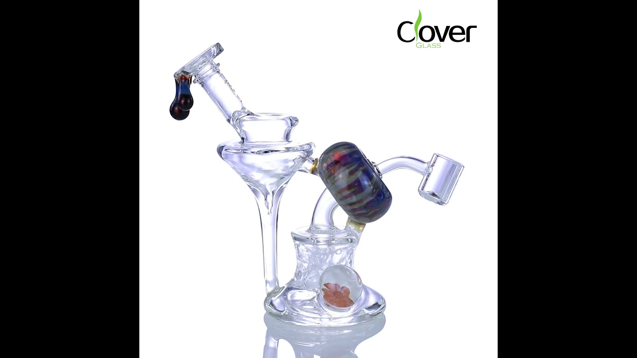 6.8-Inch Artistic Swirl Glass Rig WPE-706 with 14mm Female Joint and Unique Marble Accents