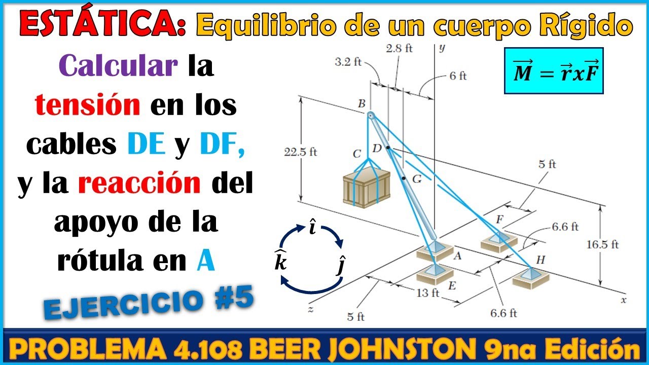 EQUILIBRIO DE CUERPOS RÍGIDOS EN TRES DIMENSIONES | CÁLCULO DE REACCIONES | Problema 4.108 BEER