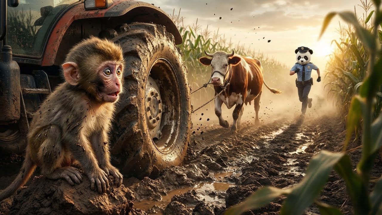 Baby Monkey’s Farm Adventure | Harvesting Corn & Saving the Cow