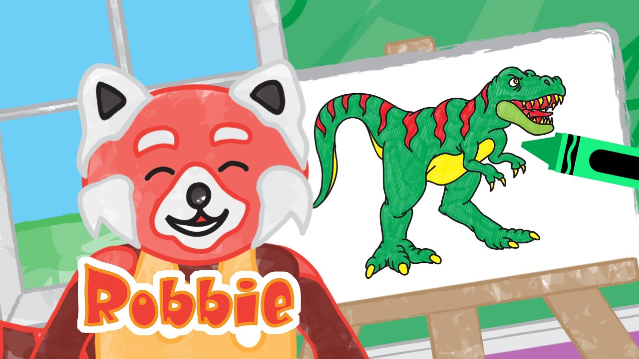 How to Draw Cartoon T Rex | Dinosaurs for kids | Robbie the Red Panda | Tanimated Toys