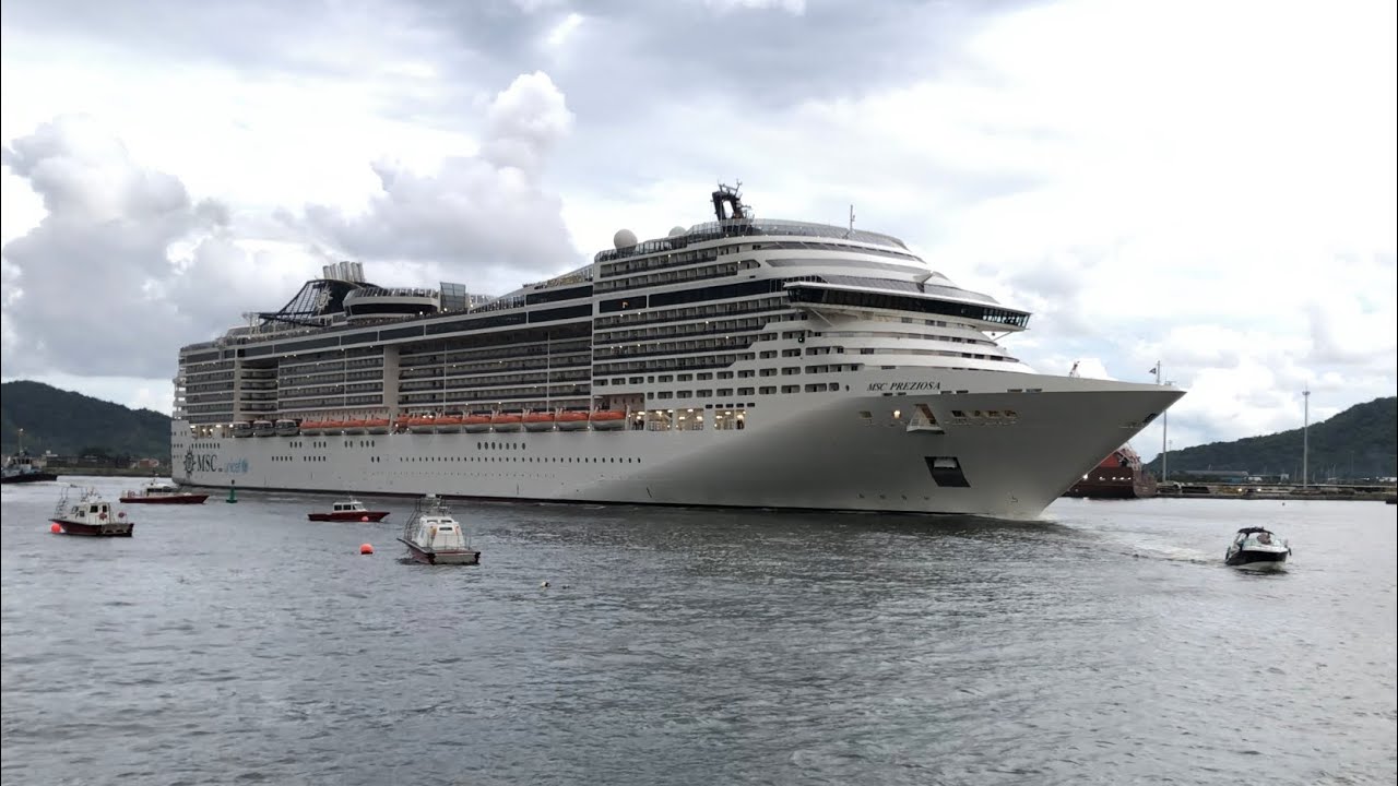 Navio MSC Preziosa partindo do porto de Santos dia (08/02/2026) - Domingo 