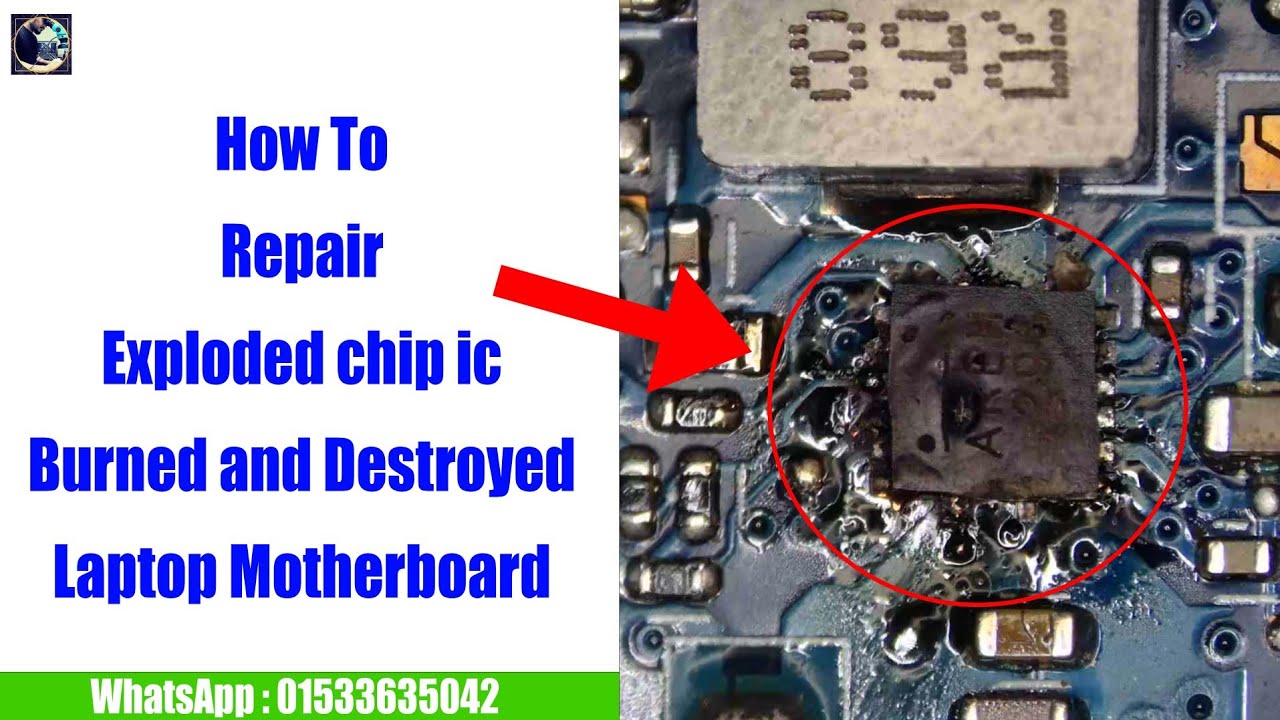 How to repair exploded chip IC burned and destroyed laptop motherboard