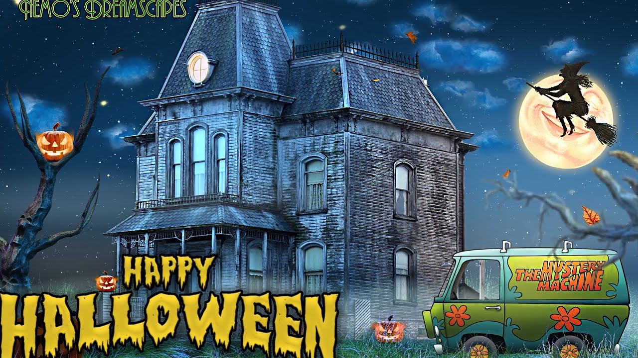 🎃 Scooby-Doo Halloween in Addams Family House - oldies playing in another room (wind, owls, wolves)