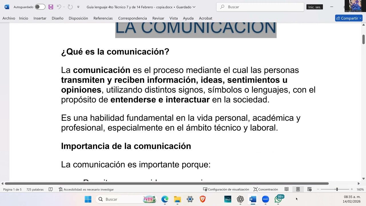 Clase de Lengua y Literatura Madurez, Magisterio, Baco 14 de Febrero