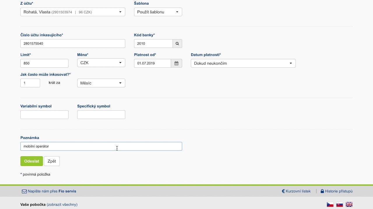 Fio Internetbanking - Inkaso