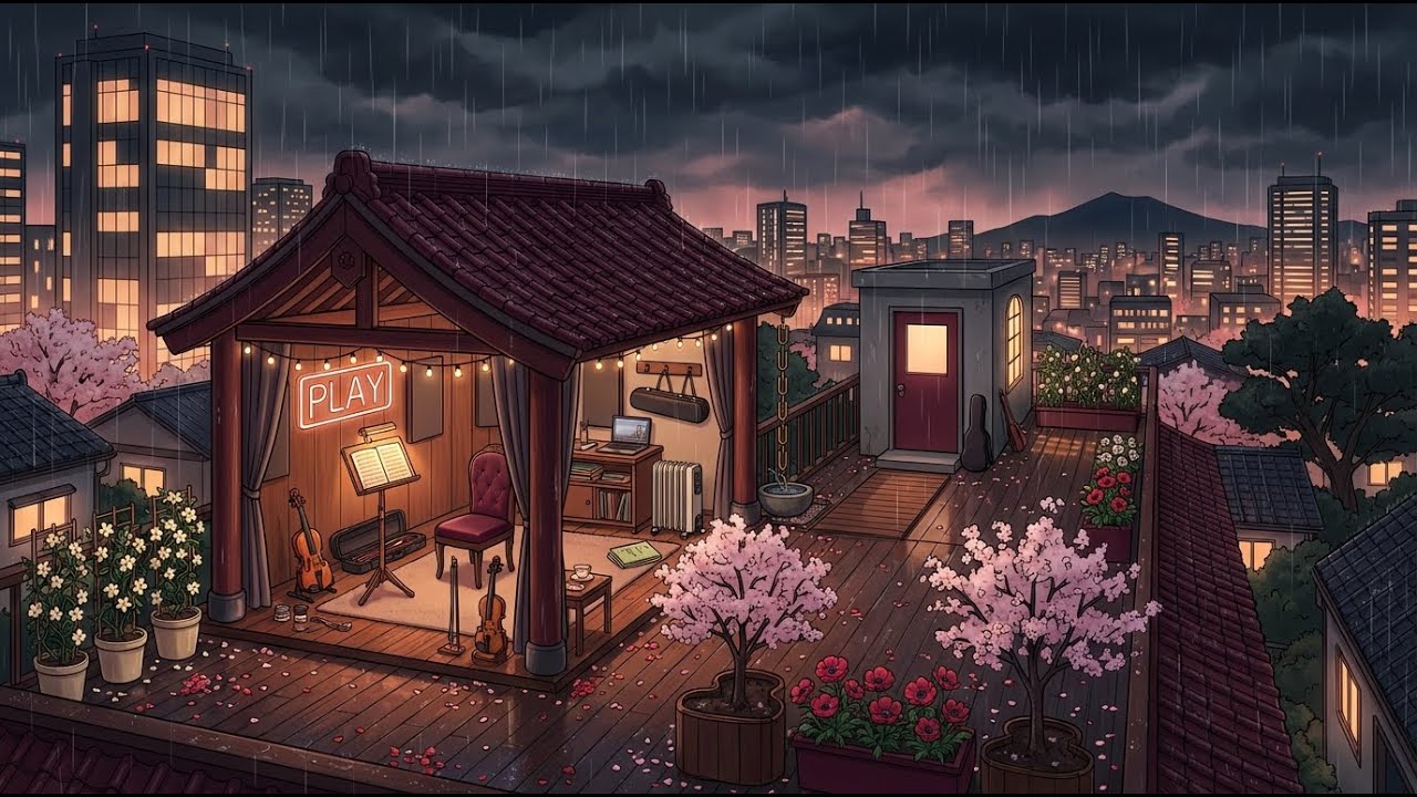 Quiet Rooftop Study Room 🌧️ Soft Rain Lofi To Stay Focused At Night