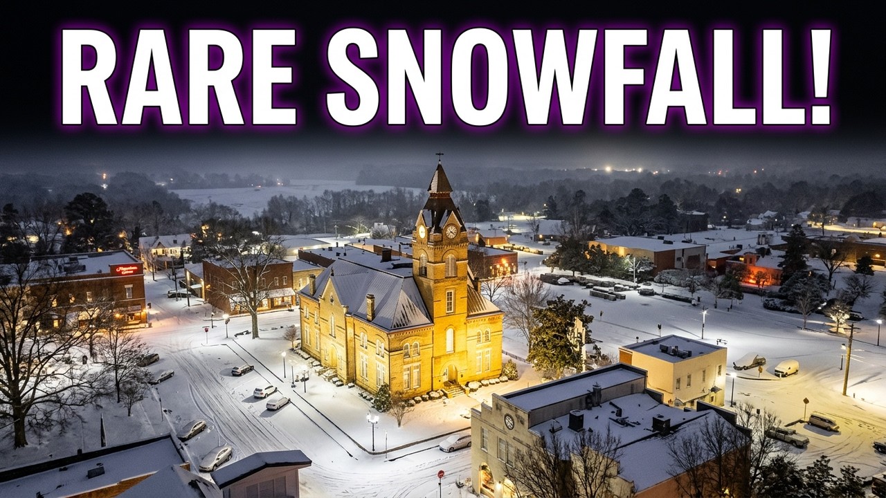 Snowfall Over Newberry | A Rare Winter Night from Above
