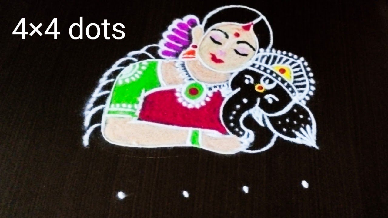 Creative girl rangoli design with dots/Vinayagar chaturthi rangoli kolam @NSchannelrangoli 