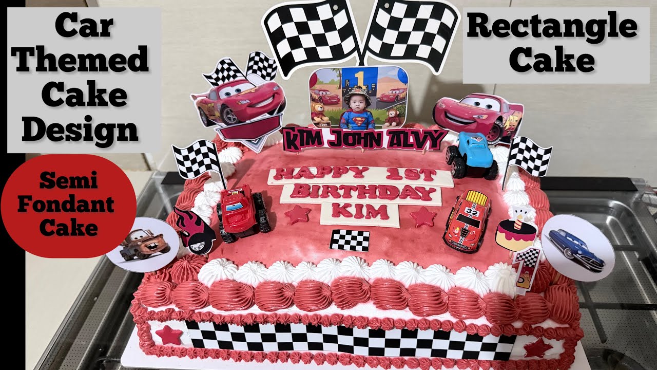 Rectangle Car Themed Cake / Red & White Car theme cake 