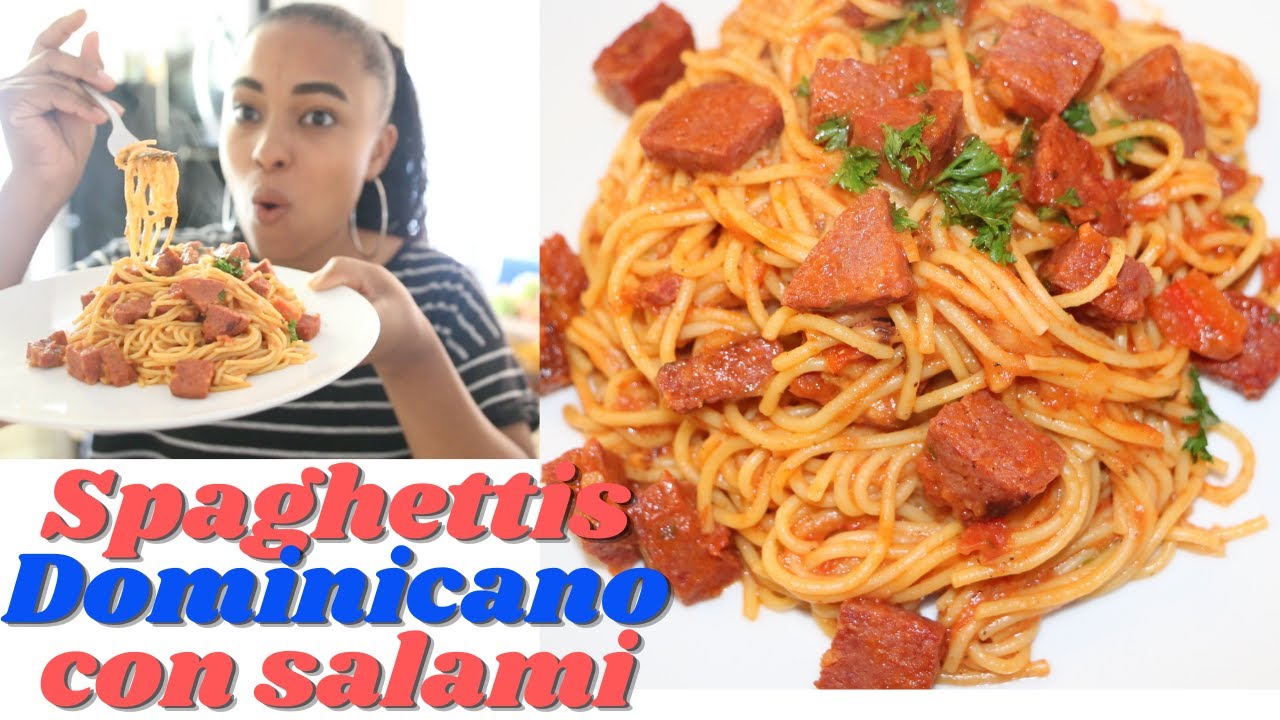 Spaghetti Dominicano con salami | pasta con salami| salami Dominicano | Ros Emely