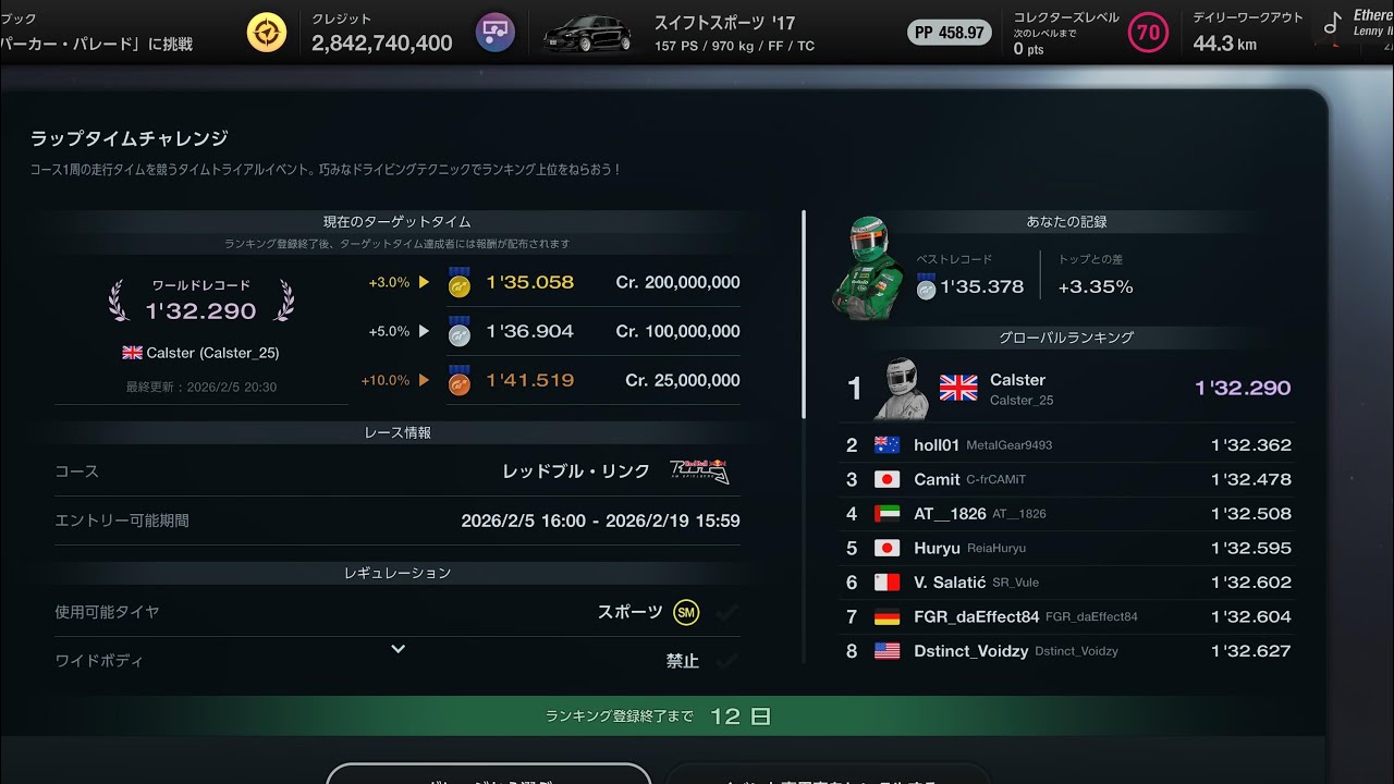 グランツーリスモ 7_20260207125457ﾗｯﾌﾟﾀｲﾑﾁｬﾚﾝｼﾞ🥈