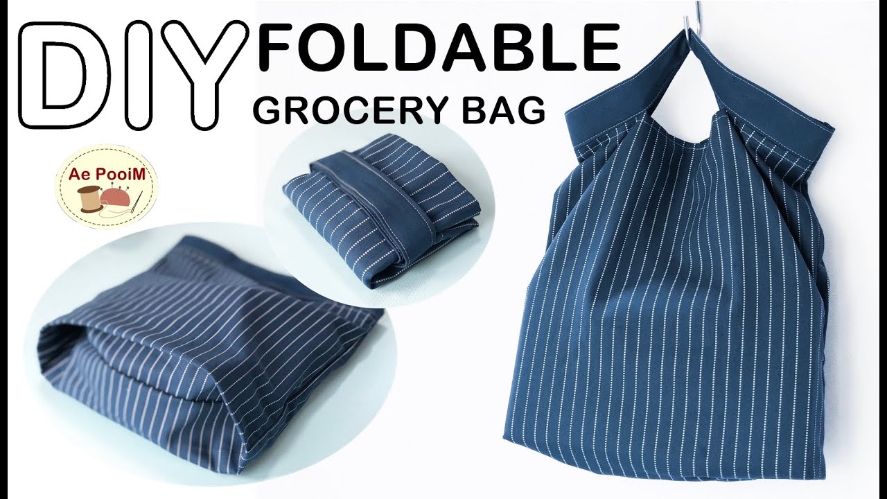 DIY REUSABLE GROCERY BAG | How to make foldable shopping bag | วิธีทำถุงผ้าช้อปปิ้งแบบพับได้