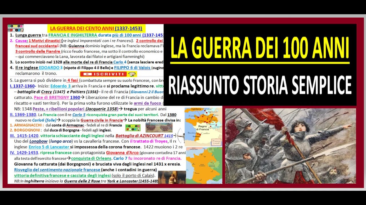 GUERRA DEI 100 ANNI (Riassunto semplice e completo) Giovanna d'Arco, battaglia di Azincourt