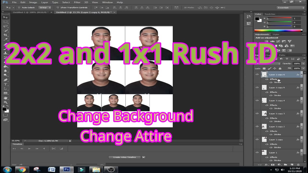 How to make 1x1 Picture in Photoshop cs6 / Rush ID  Tagalog Tutorial