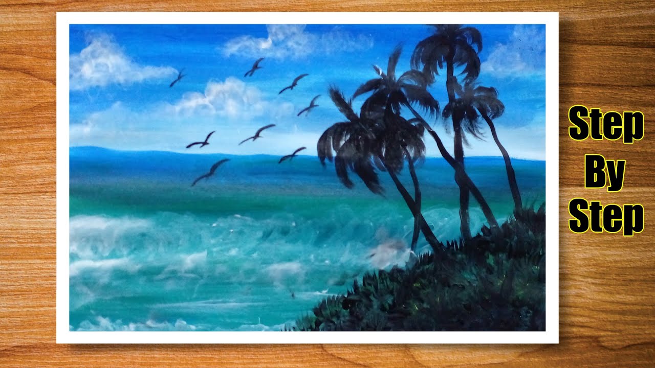 How to draw seascape | seascape painting with acrylic |acrylic painting for beginners