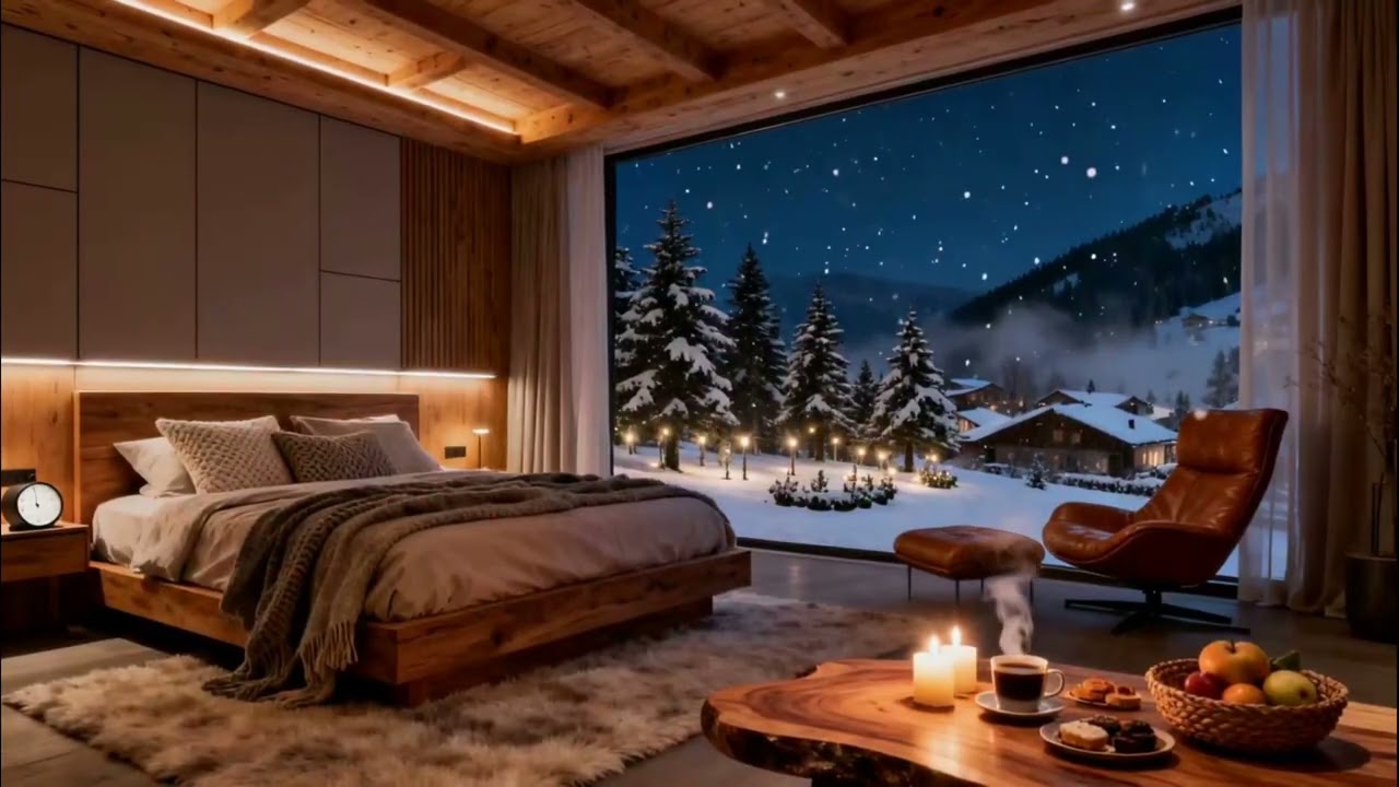 Midnight Jazz over Snowy Mountains - Deep Sleep Music in a Cozy Bedroom