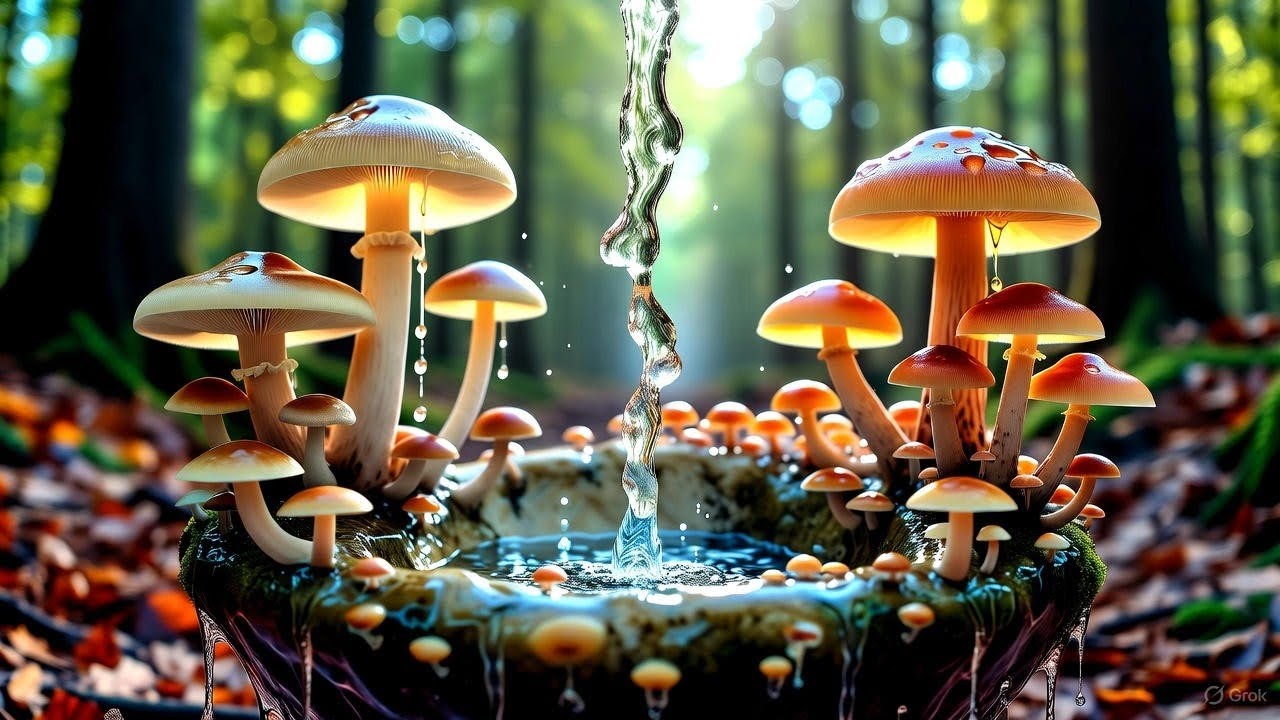 AI ASMR WORLD &ndash; Water & Glowing Mushrooms | Deep Relax | Nature Water Sounds | 30 Min 🍄💧