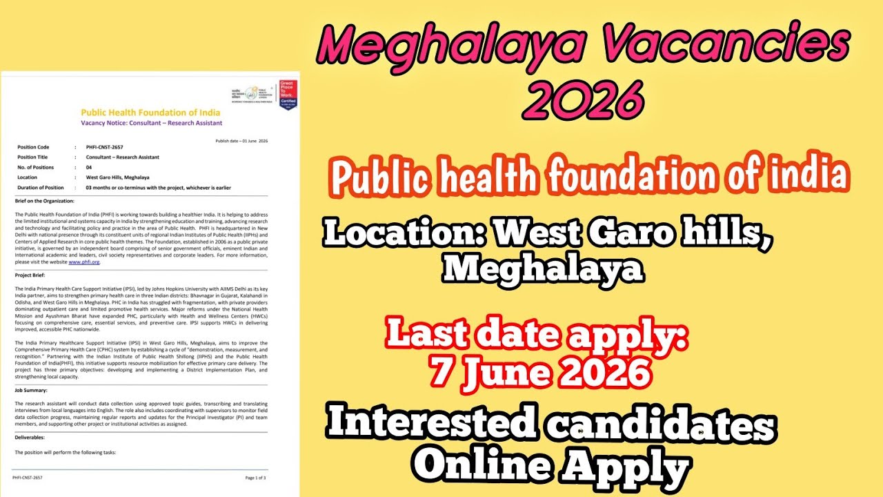 Meghalaya Vacancies 2026 // Consultant Assistant // Recruitment Notification