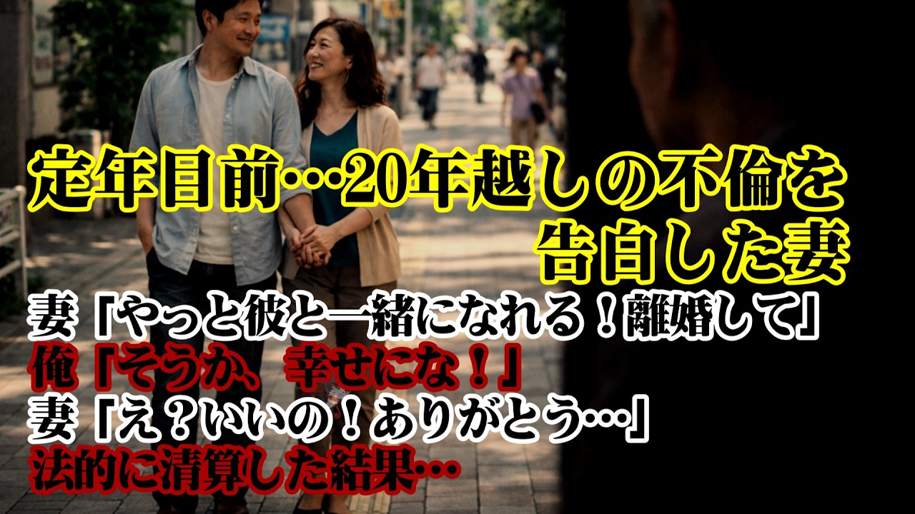 【離婚】定年目前…20年越しの不倫を告白した妻「やっと彼と一緒になれるの、離婚して」→俺「そうか、幸せにな！」妻「え？いいの？ありがとう…」俺の全てをかけて法的に清算した結果【シタ妻】