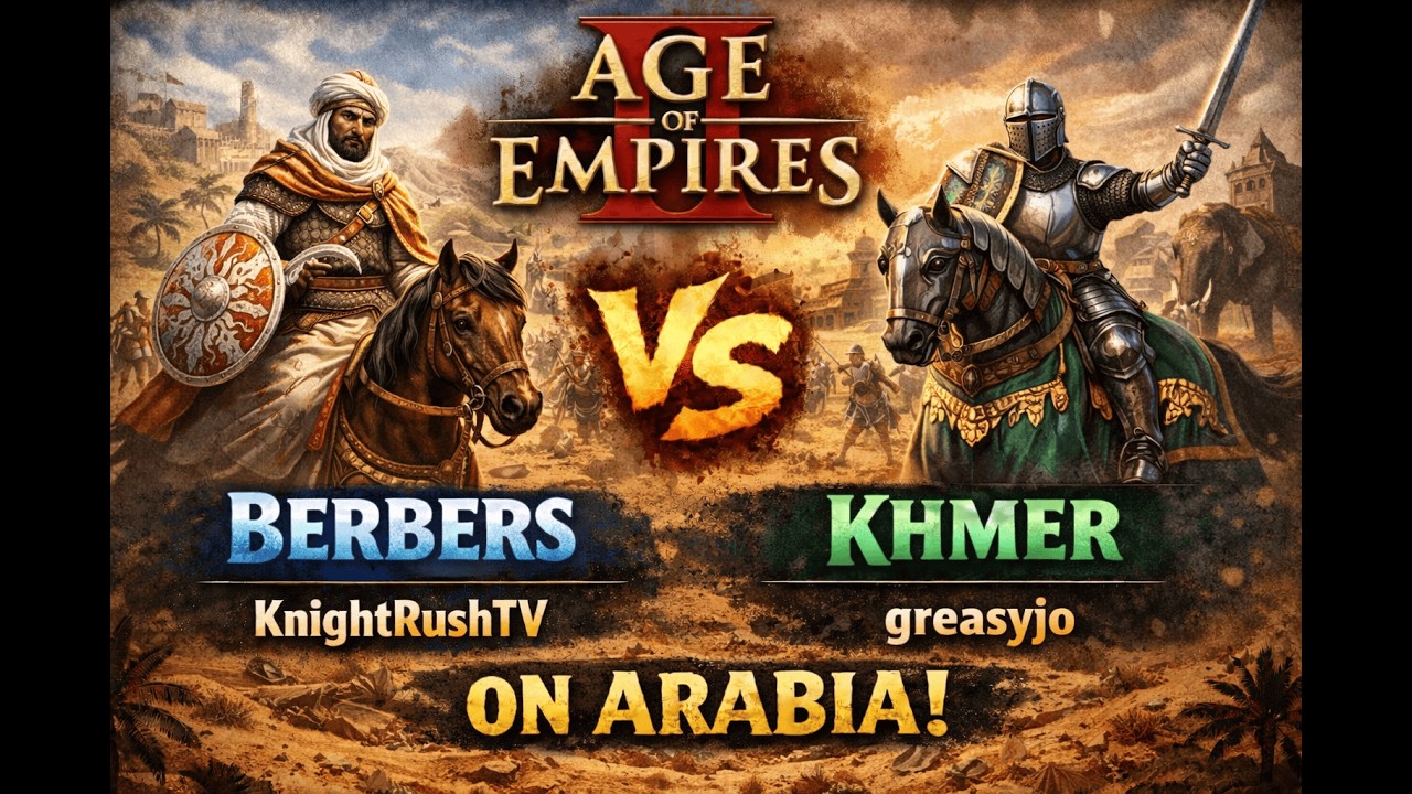 Berbers vs Khmer | 1v1 Arabia | vs greasyjo | AoE2