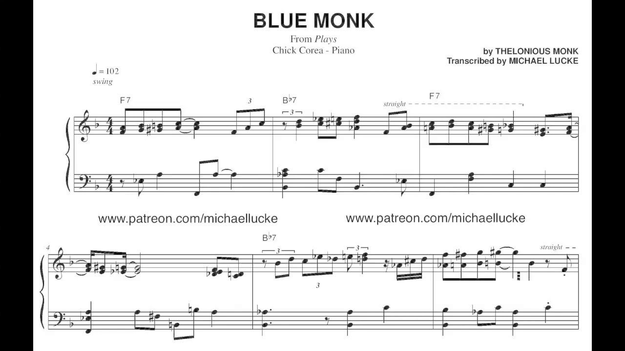 Chick Corea - Blue Monk (Solo Piano) - Transcription