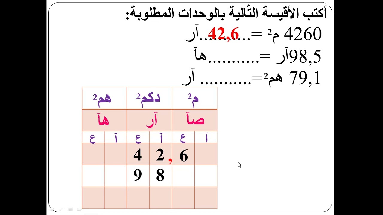 رياضيات السنة الخامسة الأعداد العشرية التمرين2 التحويل إلى الوحدة المطلوبة