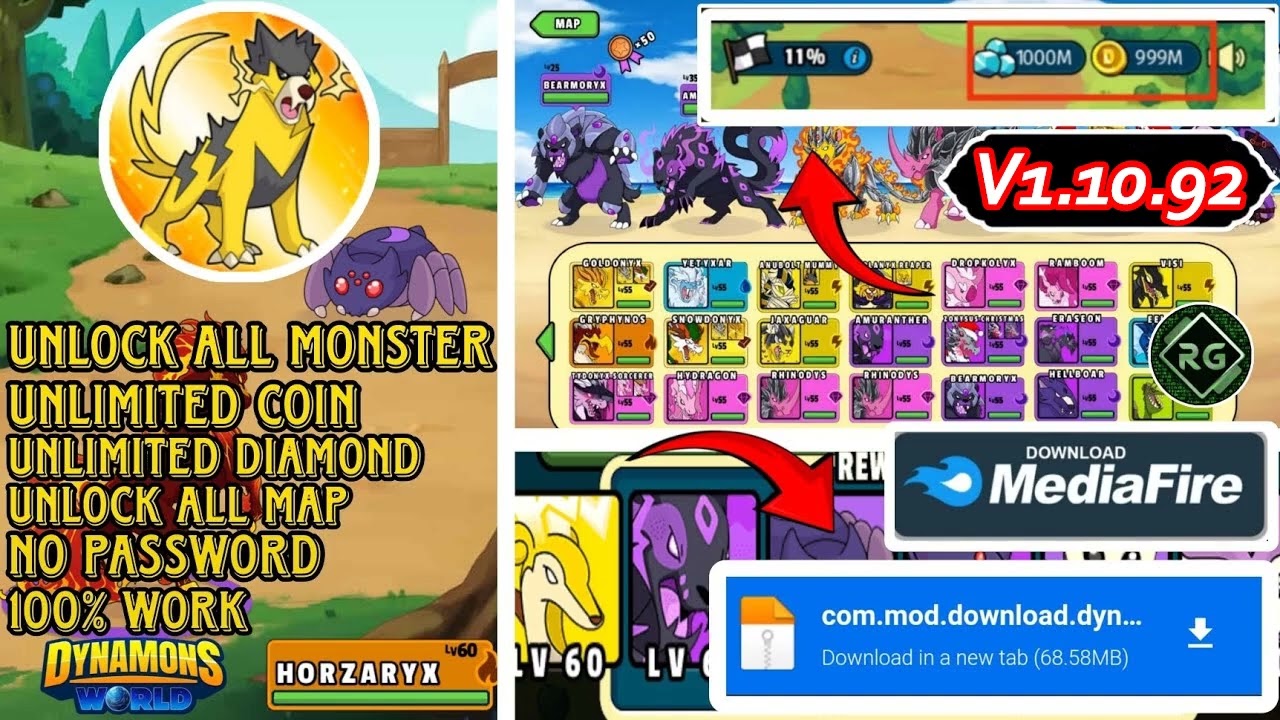NEW UPDATE!! Dynamons world Mod Apk version 1.10.92 || Unlock All Maps || #dynamonsworld ||100% WORK