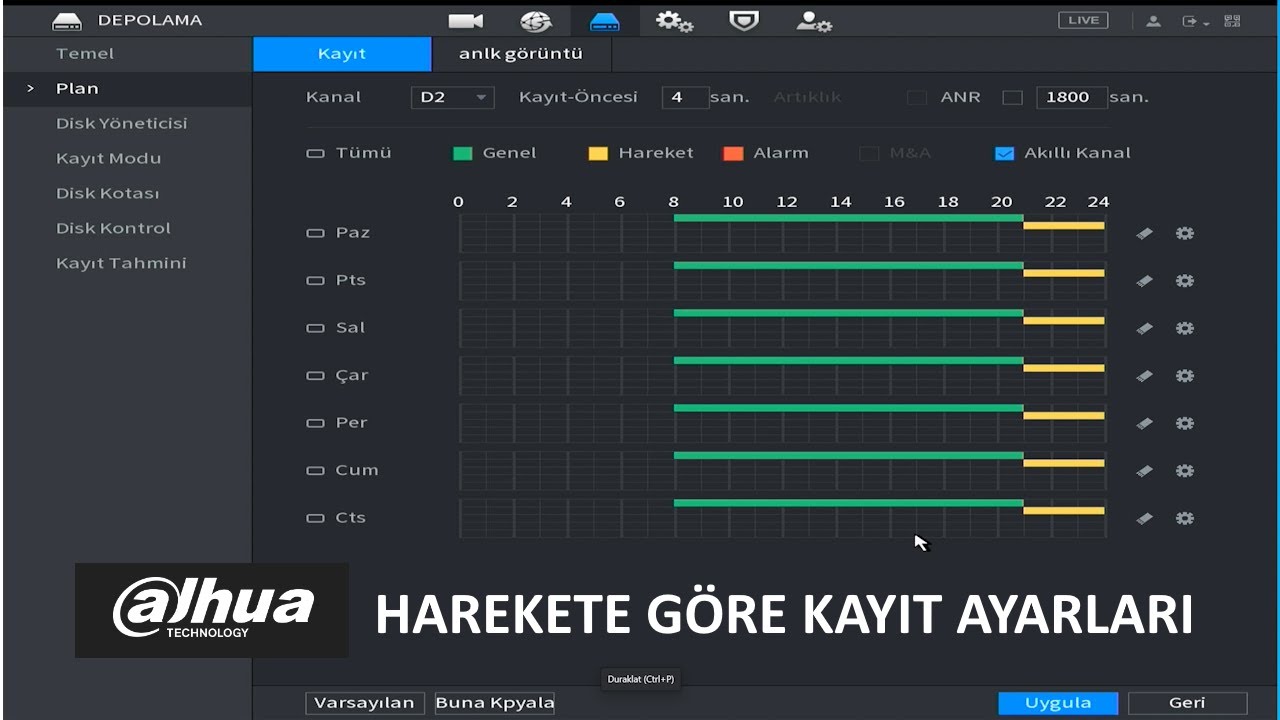 Dahua kamera sistemi harekete göre kayıt ararı nasıl yapılır