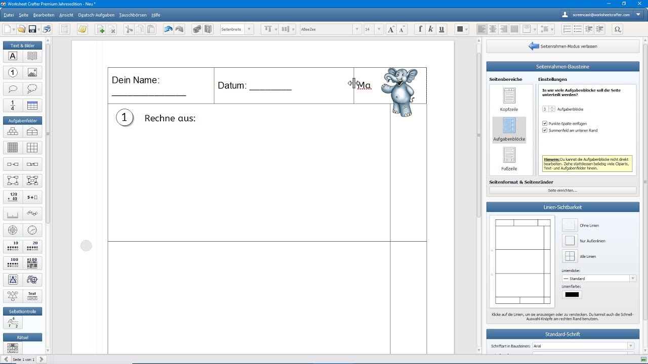 Seitenrahmen im Worksheet Crafter - einfach & schnell