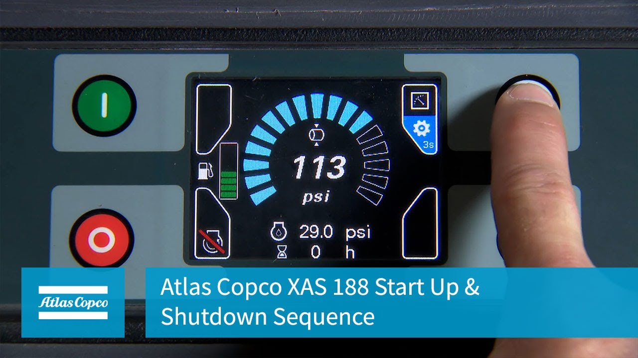Atlas Copco XAS 188 Start Up & Shutdown Sequence | Atlas Copco Power Technique USA