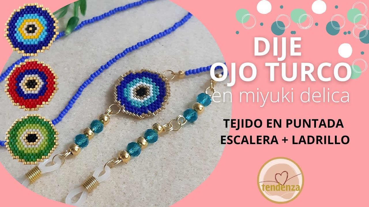 Cómo hacer un DIJE OJO TURCO en PUNTADA LADRILLO + ESCALERA