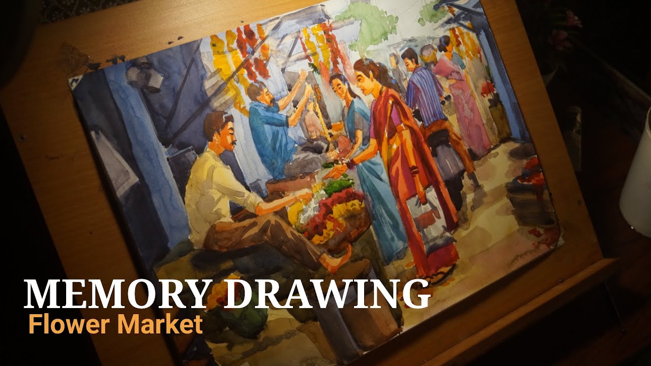 MAH-AAC-CET | HOW TO COLOUR MEMORY DRAWING | BFA Entrance Exam | Flower Market