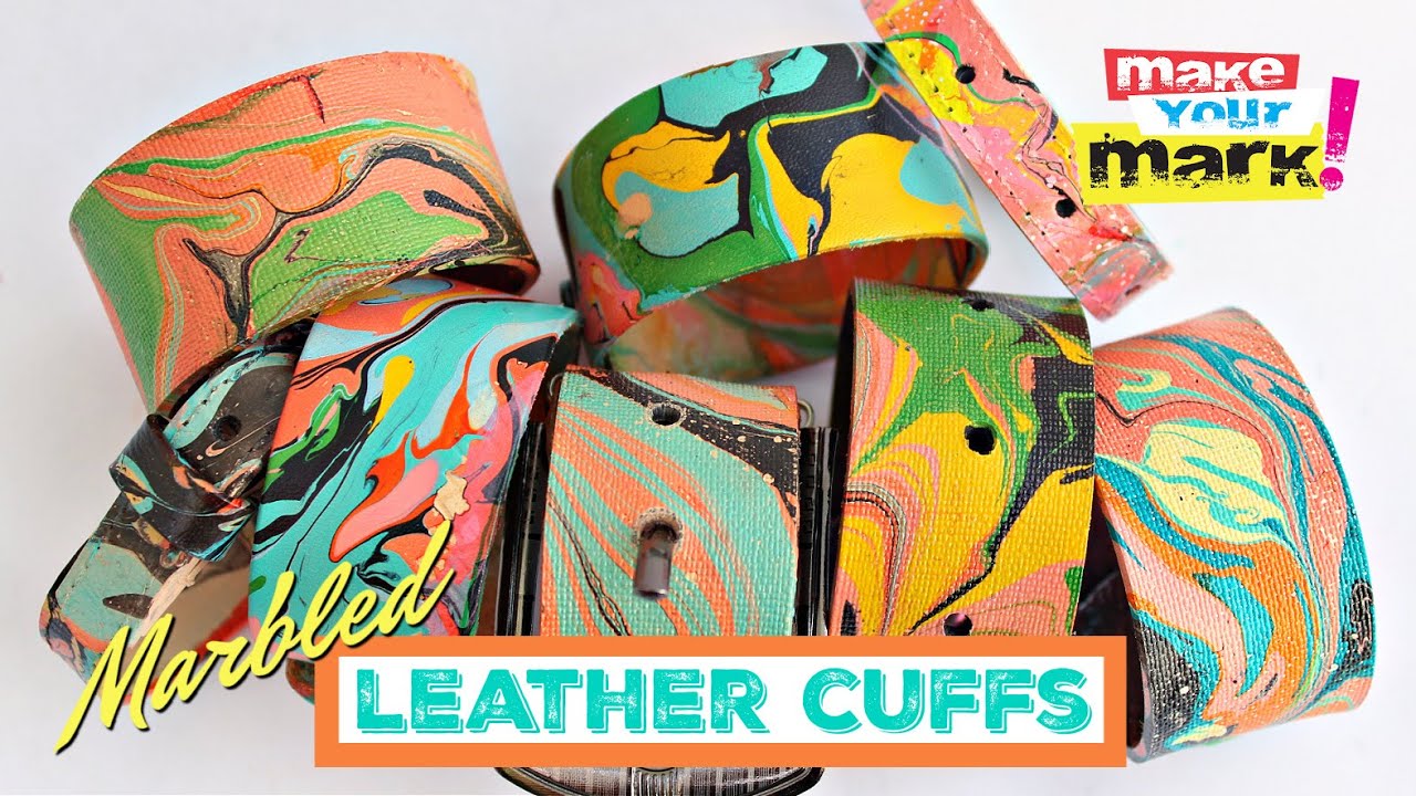 Marbled Leather Cuffs - from old belts
