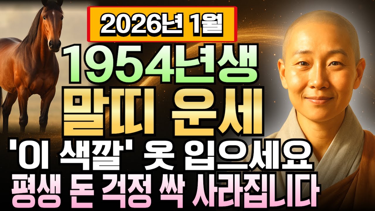 1954년생 갑오년생 2026년 병오년 1월 말띠 72세 운세 천운 받는다! 돈벼락 맞고 금전 몰려오는 신년, 말띠 억대 재산 향한 재물 DNA 여기 다 있습니다.